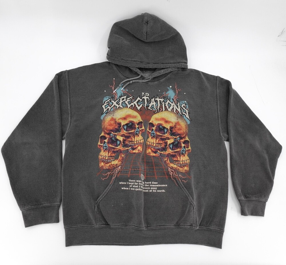 Social Collision Hoodie Mens Large Gray No Expectations Skull Graphic Horror